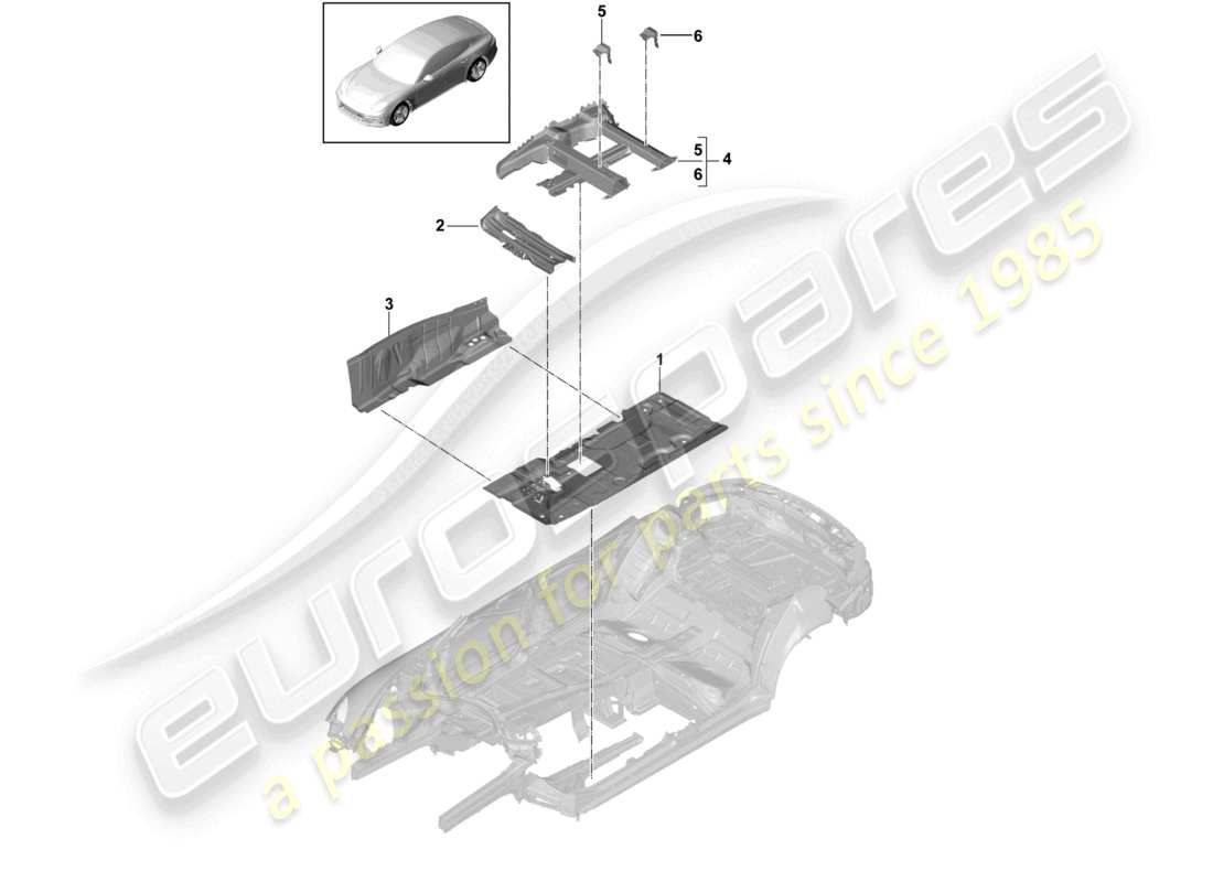 porsche 2021 (panamera 971-1) floor plates center seat part diagram