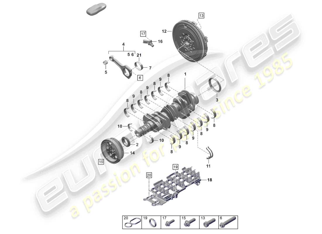 porsche 2023 (992-1 turbo / s) crankshaft conrod flywheel parts diagram