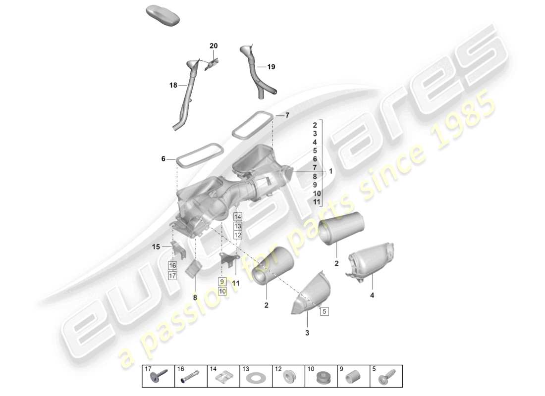 porsche 2023 (992-1 gt3/rs/st) air filter parts diagram
