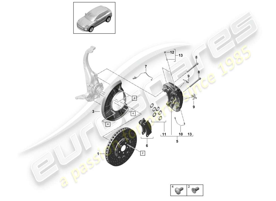 porsche 2025 (macan) disc brake front axle yellow d >>- mj 2021 part diagram