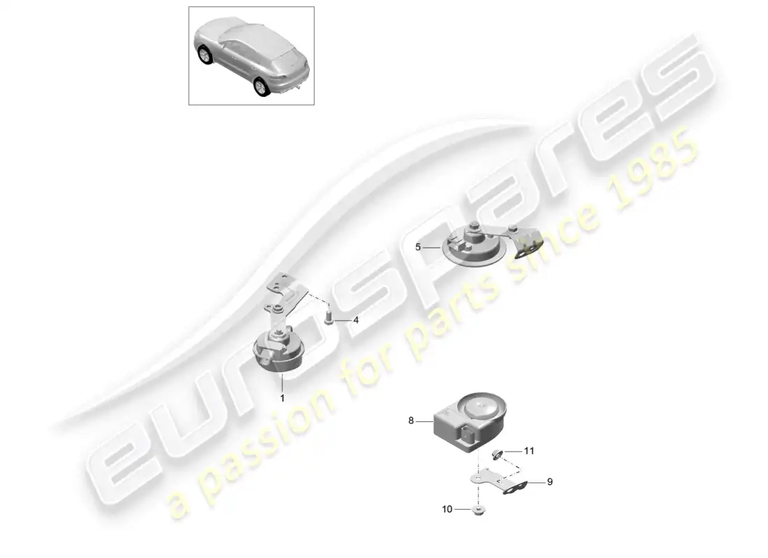 porsche 2014 (macan) fanfare signal horn electronic siren parts diagram