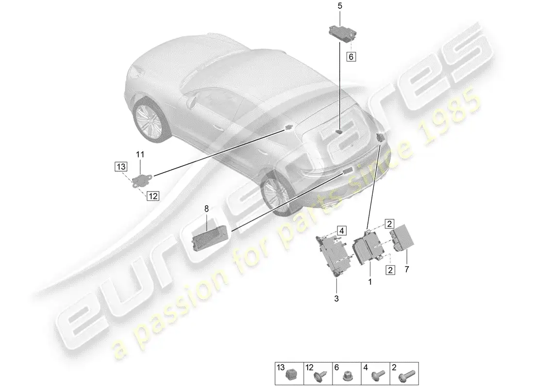 porsche 2020 (macan) control units rear end parts diagram