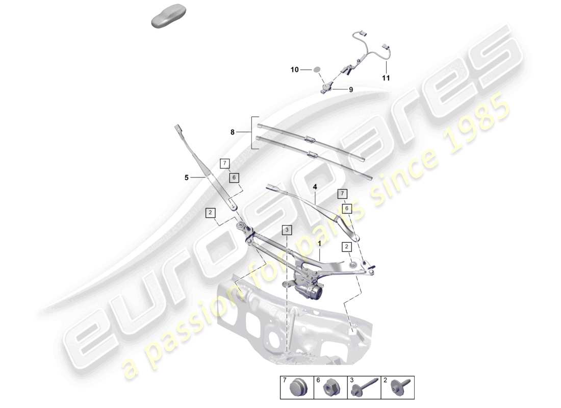 porsche 2025 (992-2) windscreen wiper system, compl front rain sensor parts diagram