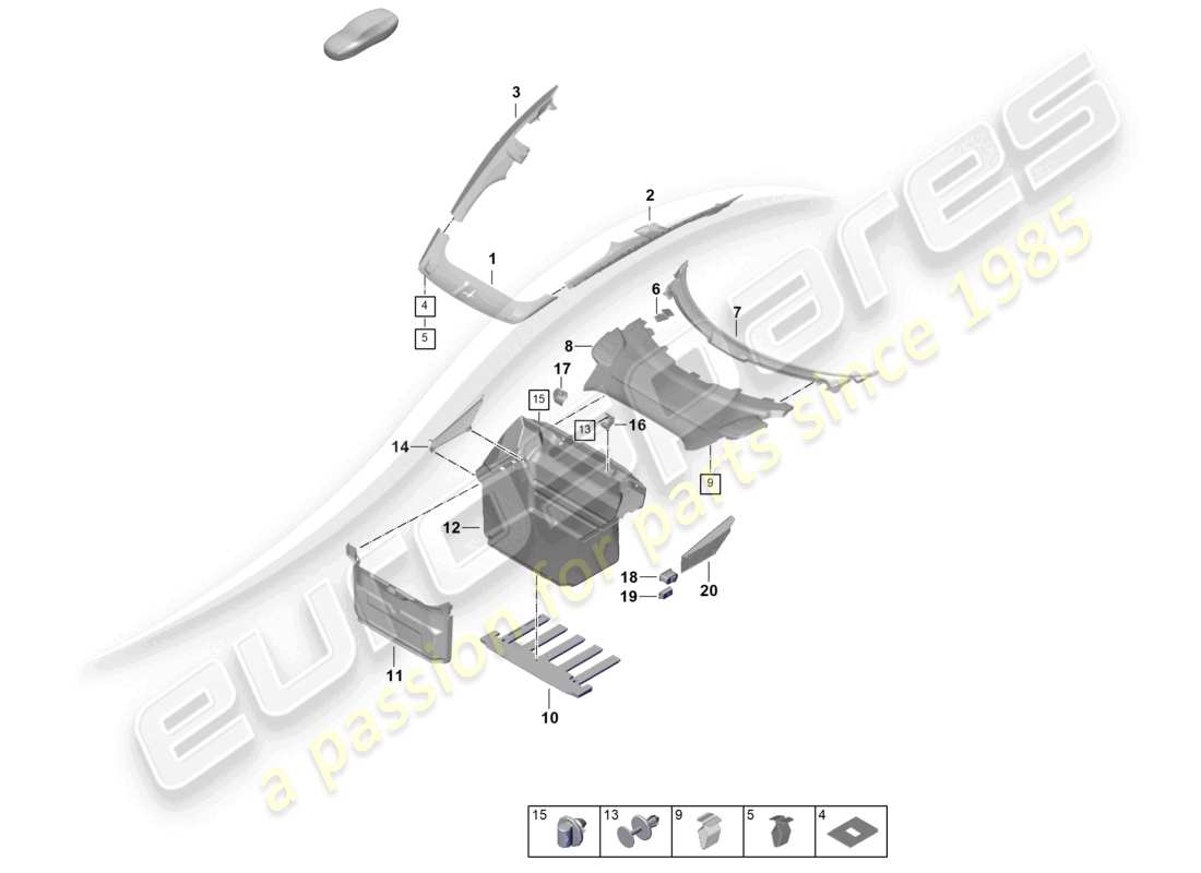 porsche 2024 (992-2) luggage boot trims part diagram