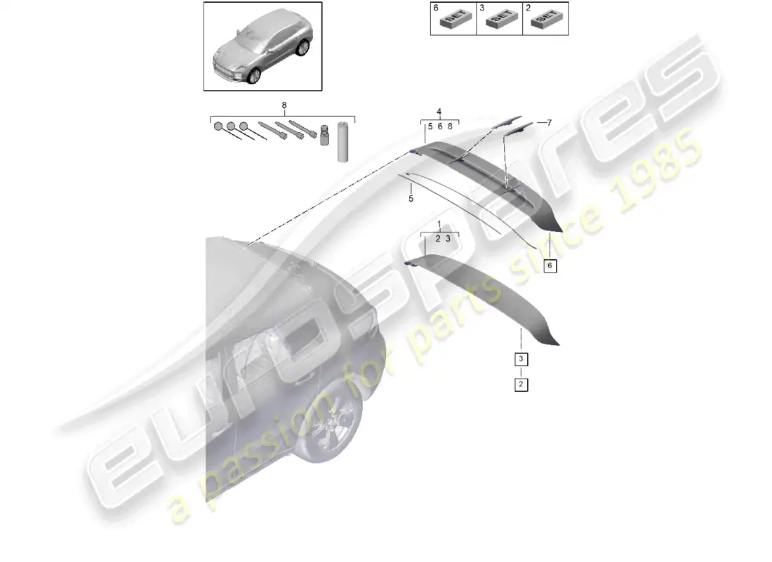 porsche 2020 (macan) roof edge spoiler parts diagram