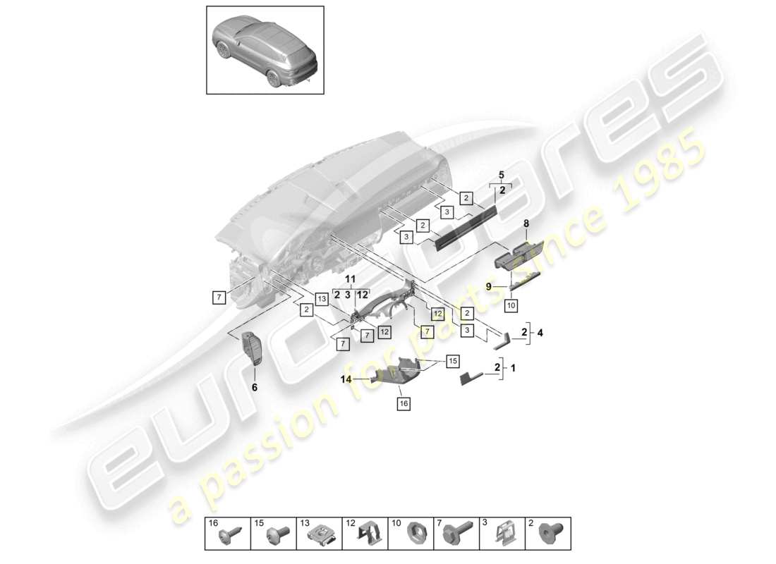 porsche 2021 (cayenne e3 9ya/9yb) instrument panel trim front accessories part diagram