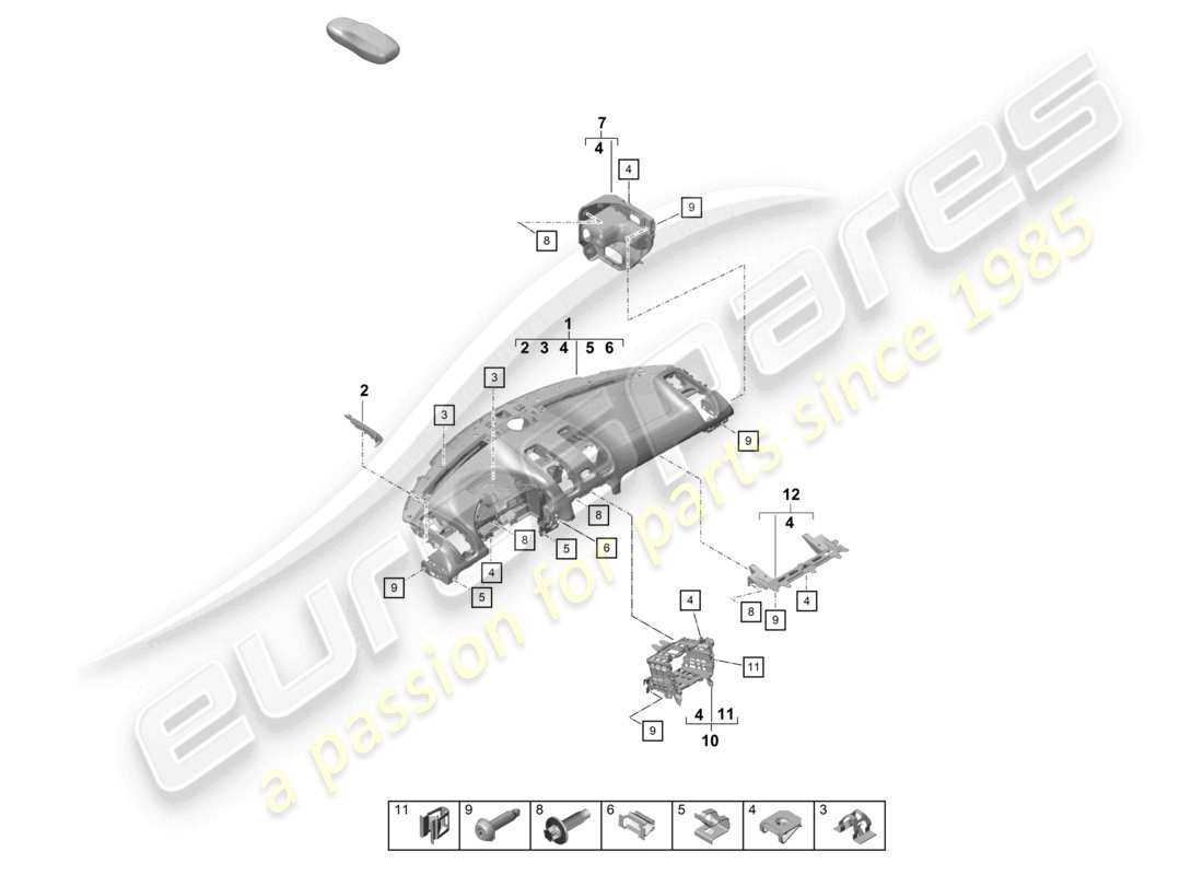 porsche 2019 (718 cayman gt4) instrument panel trim upper part with: fasteners part diagram