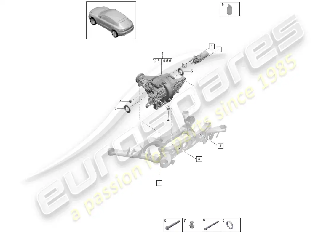 porsche 2020 (macan) rear axle differential for models with limited slip differential parts diagram