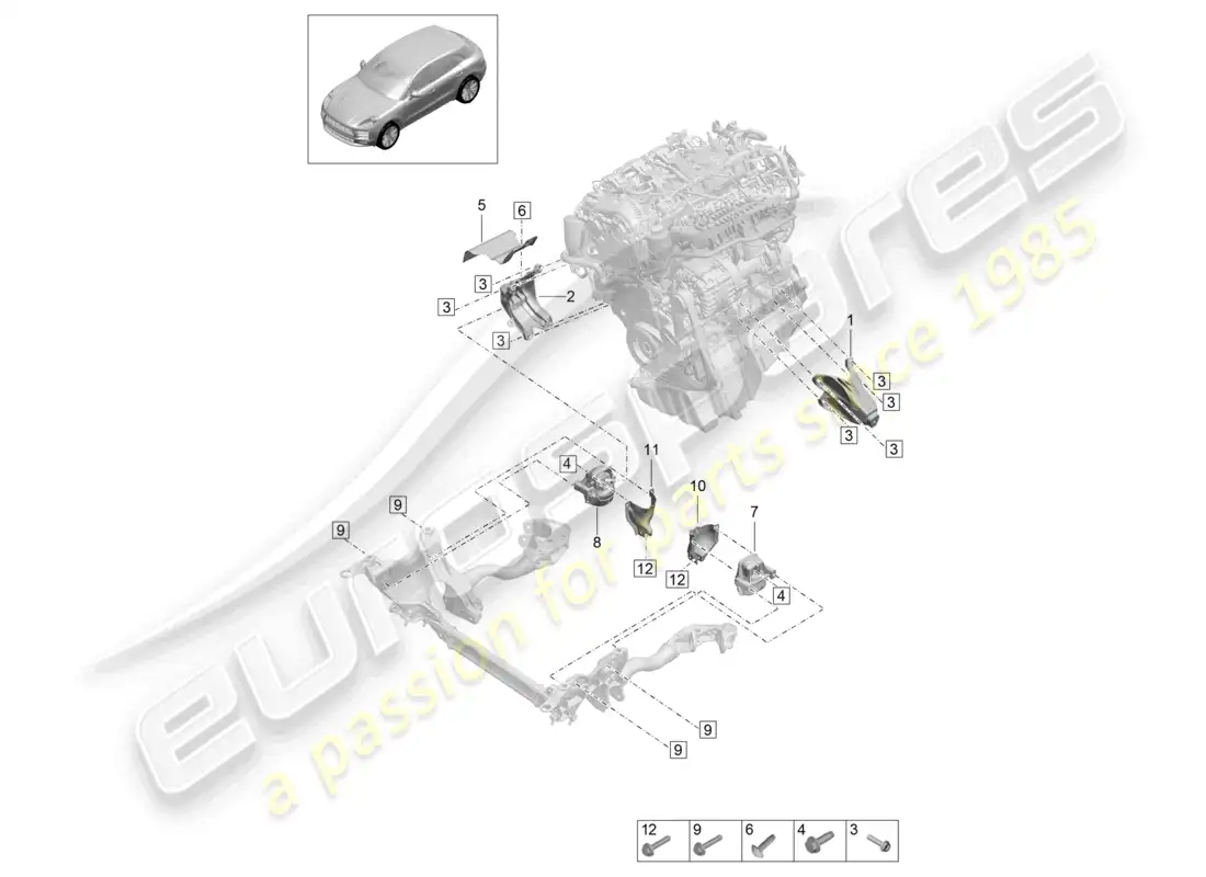 porsche 2020 (macan) engine lifting tackle lower parts diagram