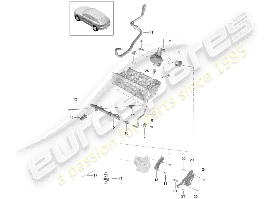 porsche 2014 (macan) fuel collection pipe high-pressure injector high pressure pump parts diagram