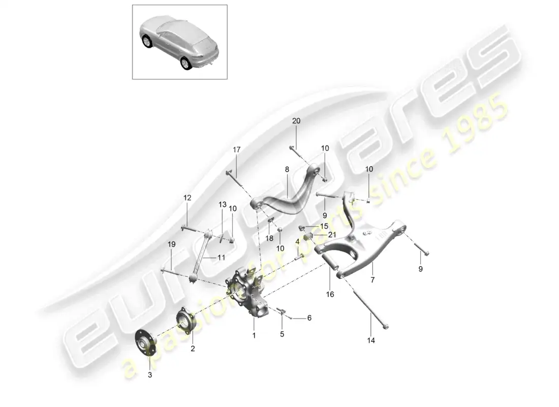 porsche 2014 (macan) rear axle wheel carrier wheel hub wishbone track rod parts diagram