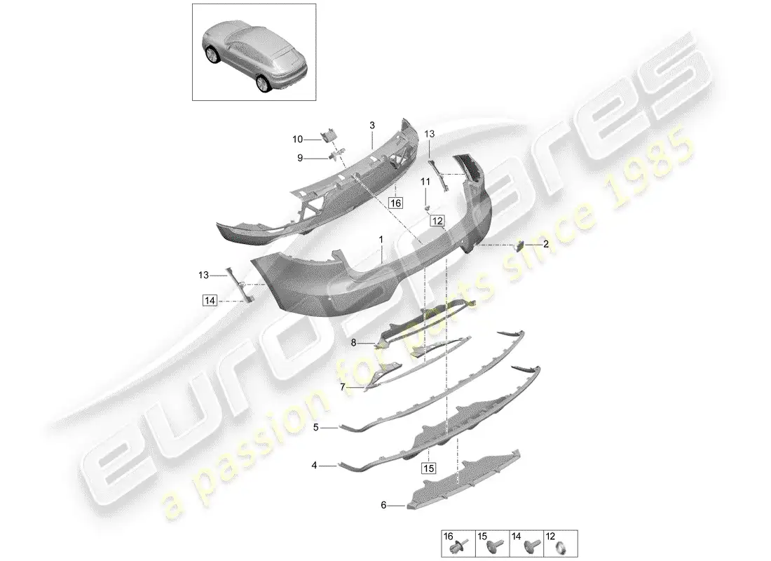 porsche 2020 (macan) bumper rear sport design package parts diagram
