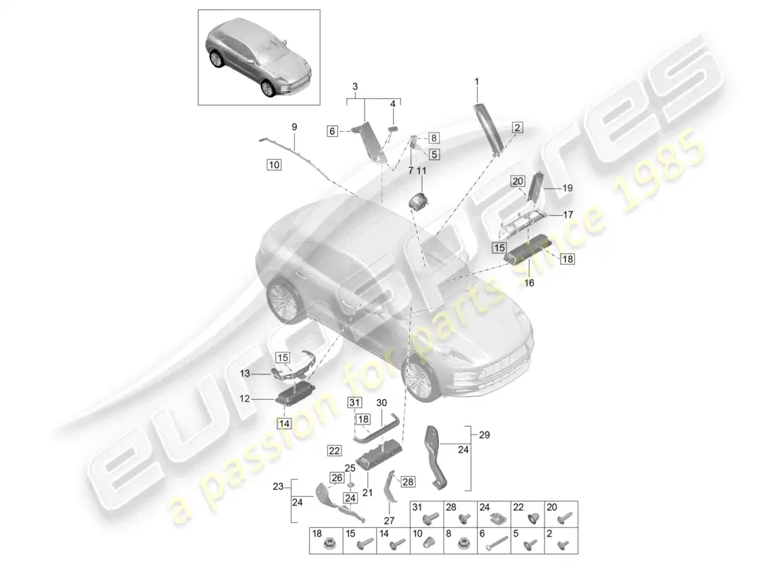 porsche 2020 (macan) airbag parts diagram