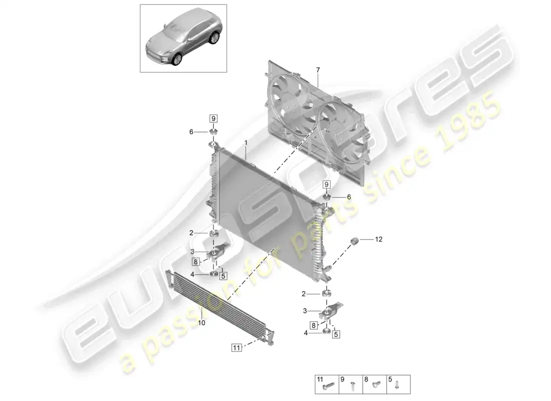 porsche 2020 (macan) cooler for coolant parts diagram