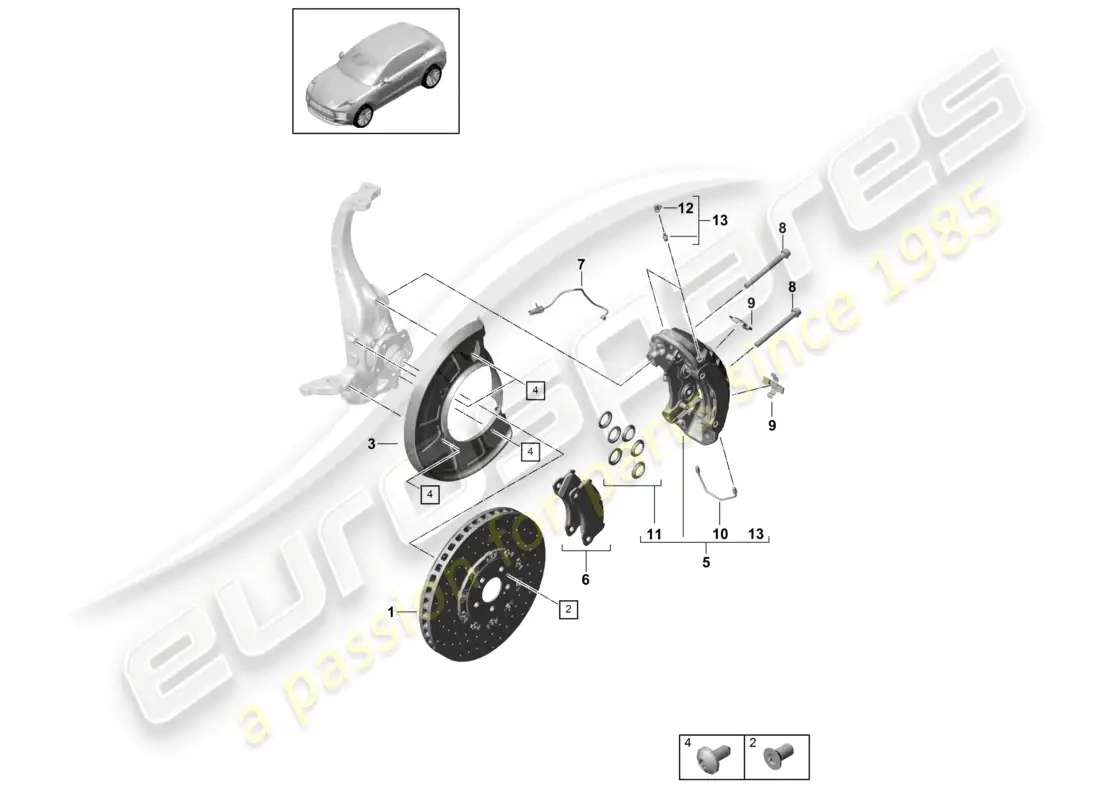 porsche 2020 (macan) disc brake front axle yellow d >>- mj 2021 parts diagram