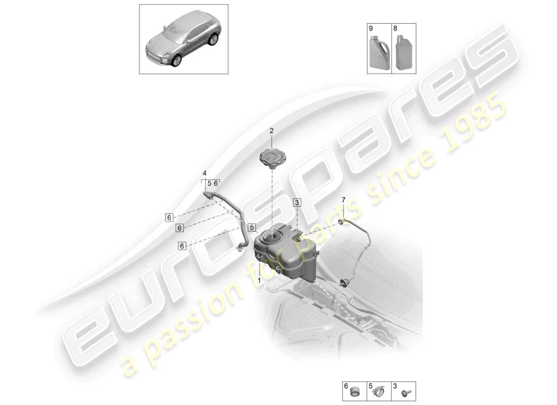 porsche 2026 (macan) coolant expansion tank coolant additive part diagram