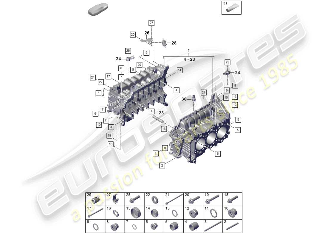 porsche 2022 (992-1 gt3/rs/st) crankcase housing parts diagram