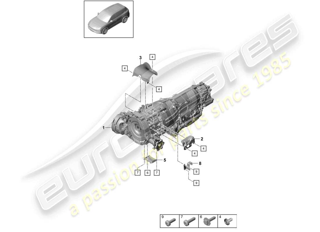 porsche 2023 (cayenne e3 9ya/9yb) electric motor for vehicles with hybrid drive part diagram
