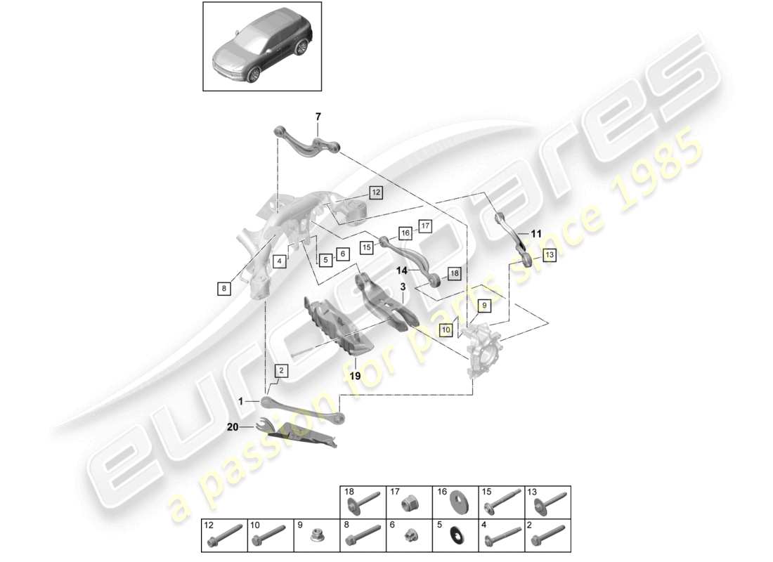 porsche 2023 (cayenne e3 9ya/9yb) wishbone rear axle part diagram