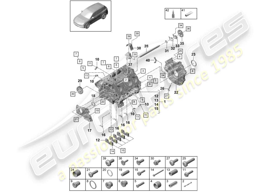 porsche 2022 (cayenne e3 9ya/9yb) crankcase housing part diagram