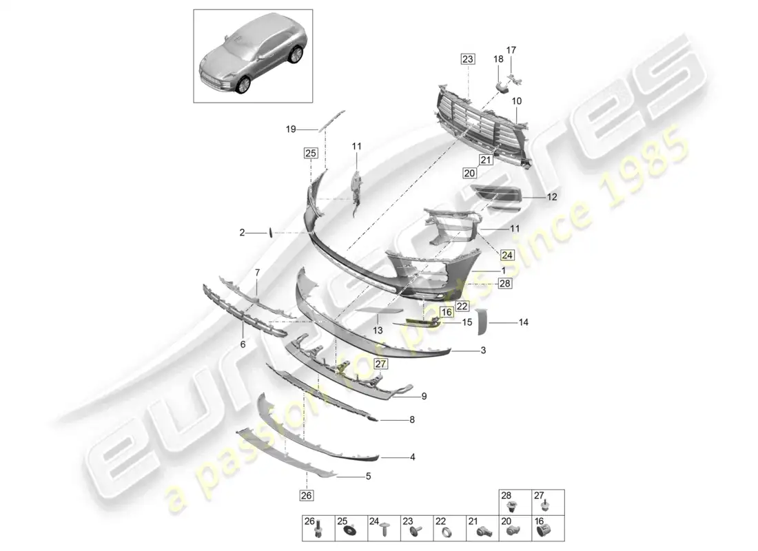 porsche 2020 (macan) bumper front parts diagram
