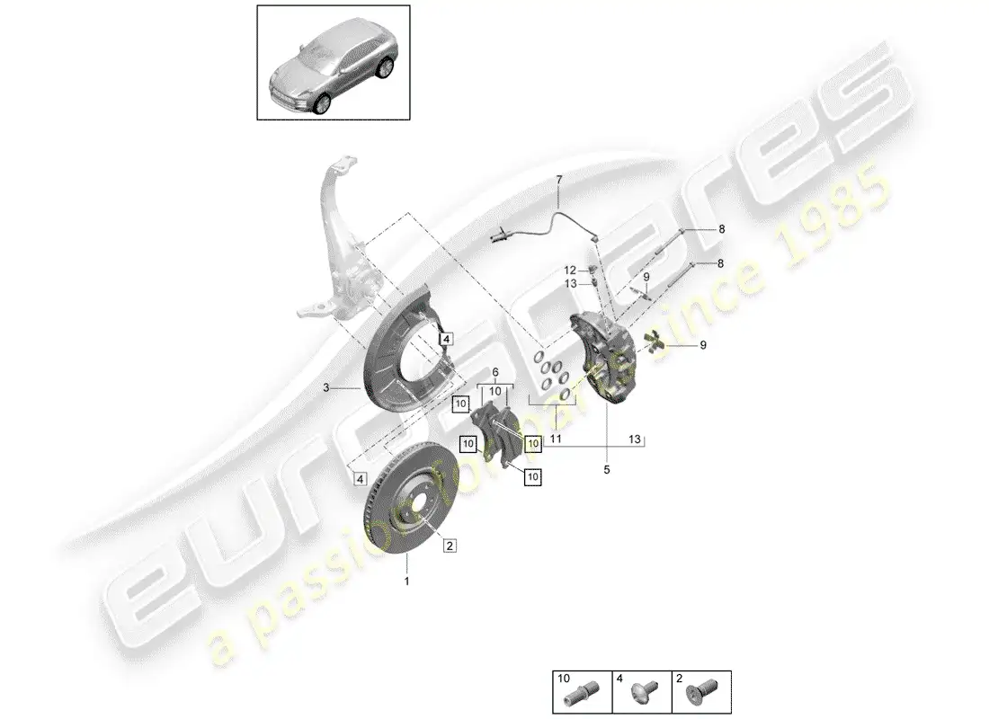 porsche 2020 (macan) disc brake front axle black parts diagram