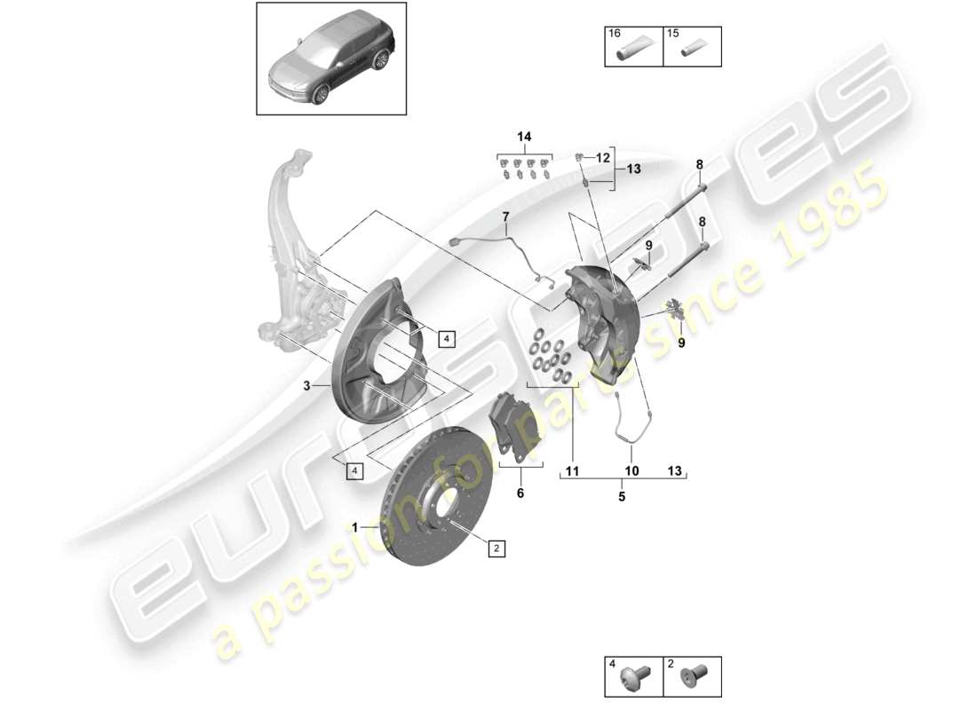 porsche 2023 (cayenne e3 9ya/9yb) disc brake 21 front axle part diagram