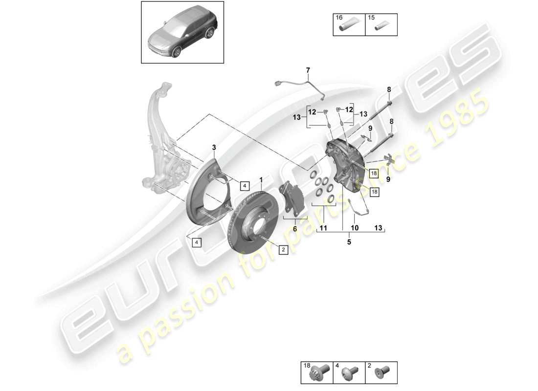 porsche 2024 (cayenne e3 9ya/9yb) disc brake 19 front axle parts diagram