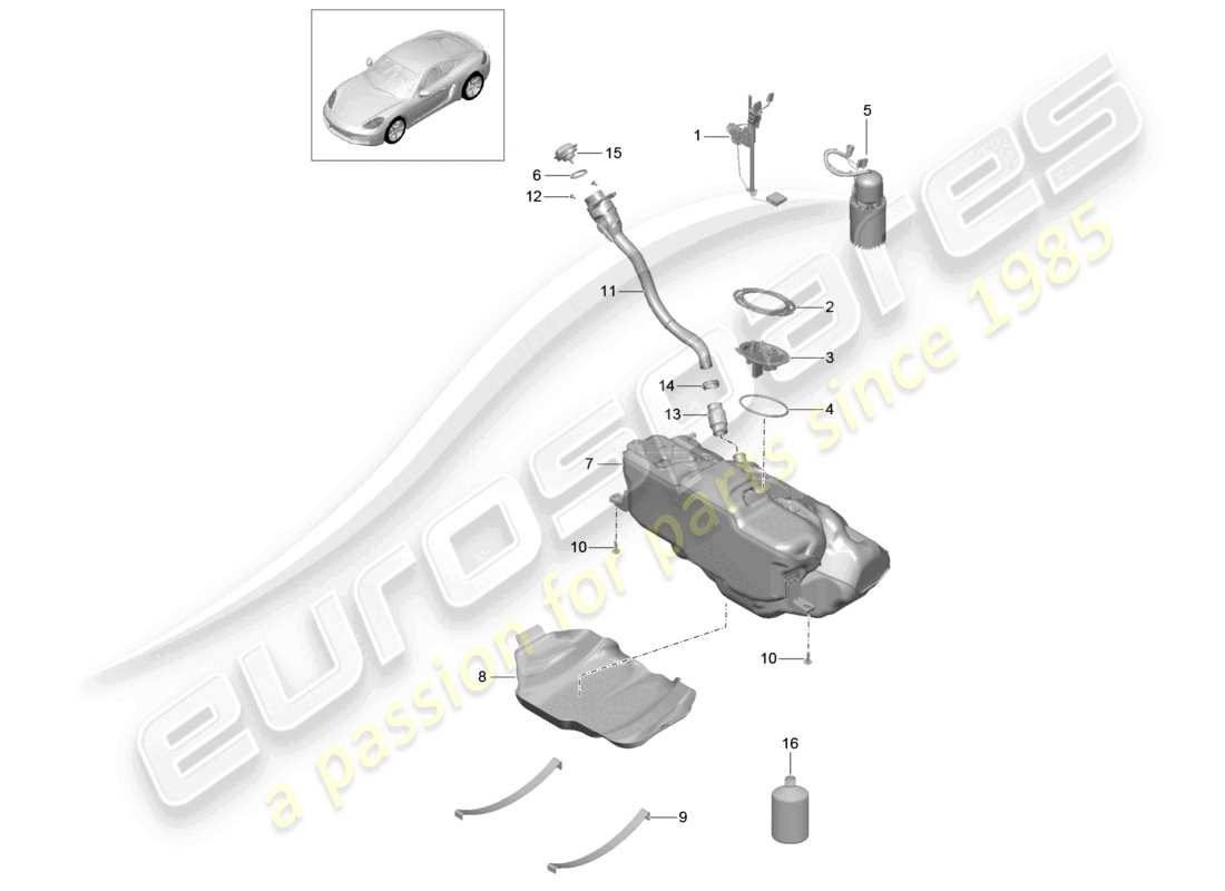 porsche 2021 (718 cayman) fuel tank fuel pump parts diagram