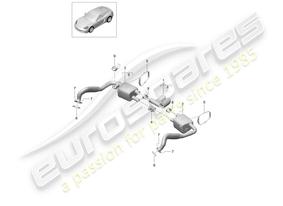 porsche 2026 (718 cayman) exhaust system sport parts diagram