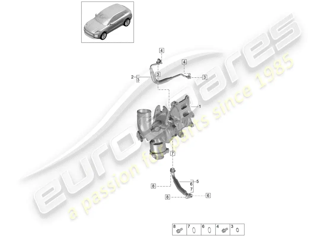 porsche 2020 (macan) oil pressure line for exhaust gas turbocharger parts diagram