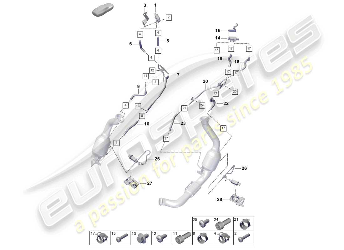 porsche 2025 (panamera 976) exhaust system exhaust gas treatment system sensors for vehicles with a petrol particulate filter parts diagram