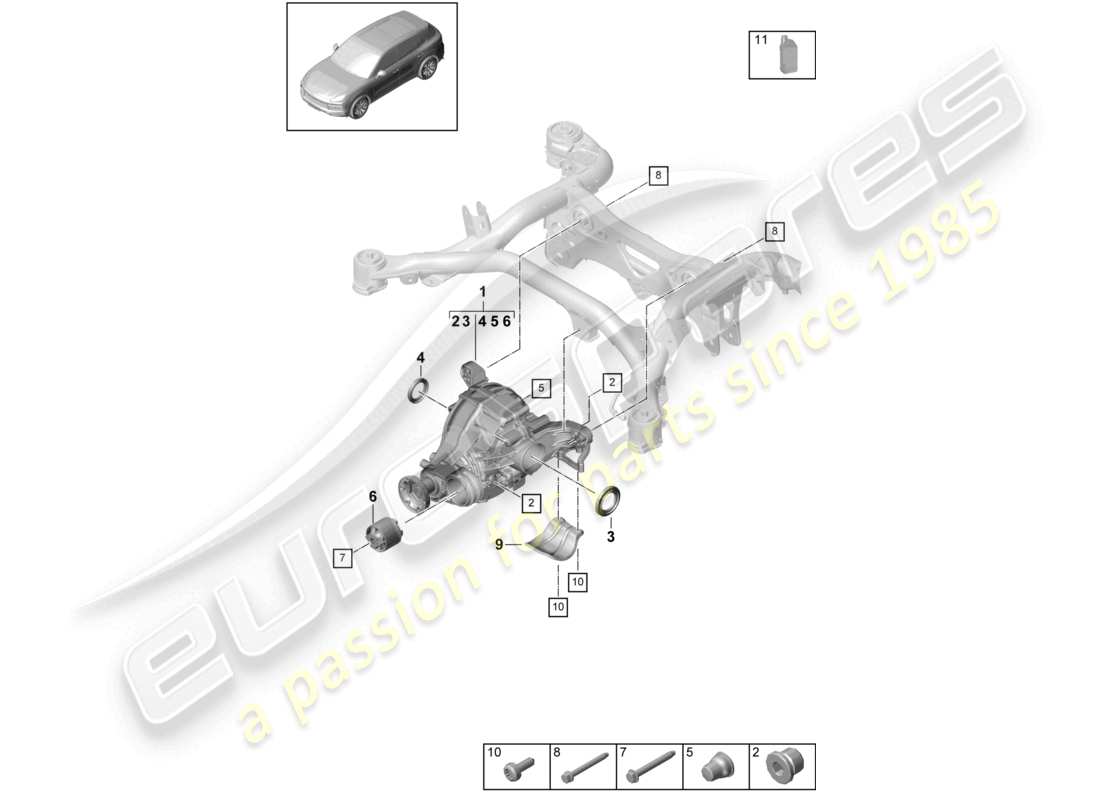 porsche 2024 (cayenne e3 9ya/9yb) rear axle differential for models with no differen- tial lock parts diagram