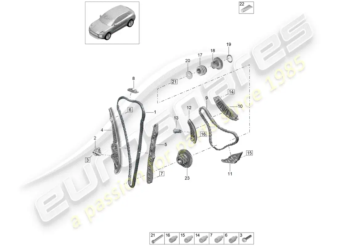 porsche 2020 (macan) timing chain slide rail chain tensioner parts diagram