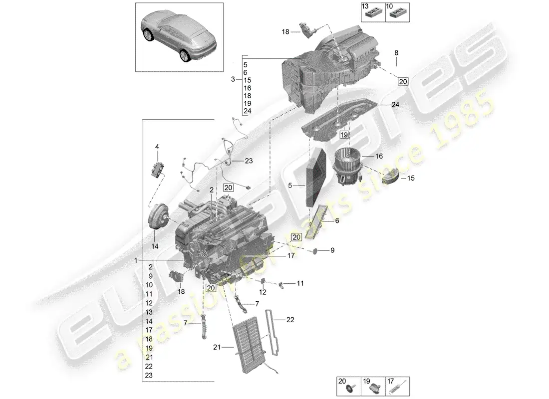 porsche 2020 (macan) air conditioning r134a parts diagram