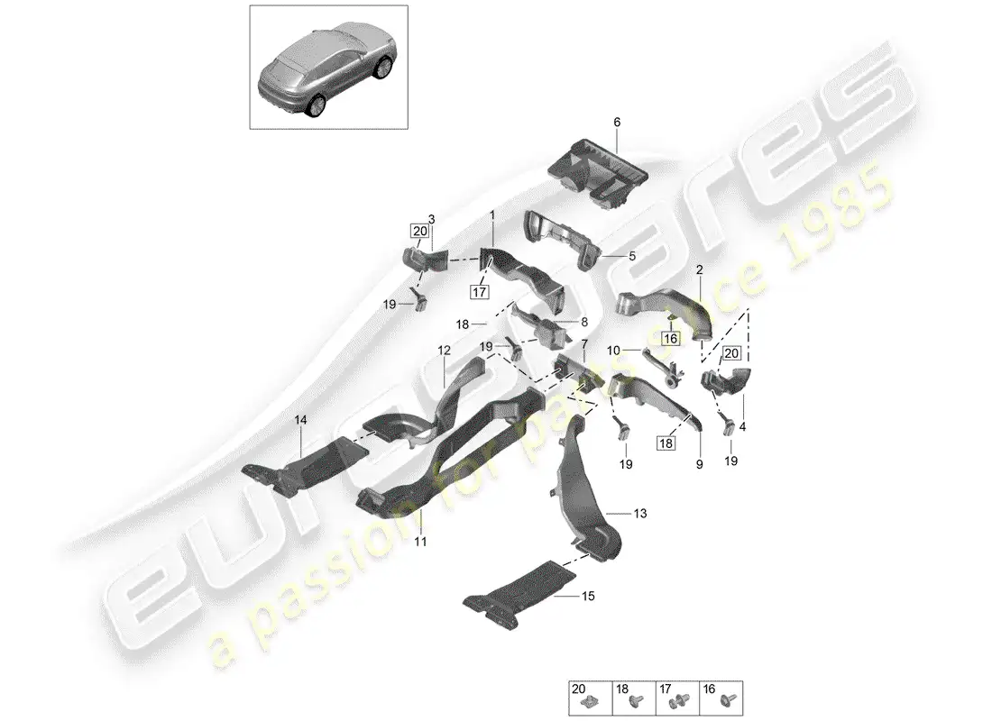 porsche 2020 (macan) air guide heat., vent. and ac system parts diagram