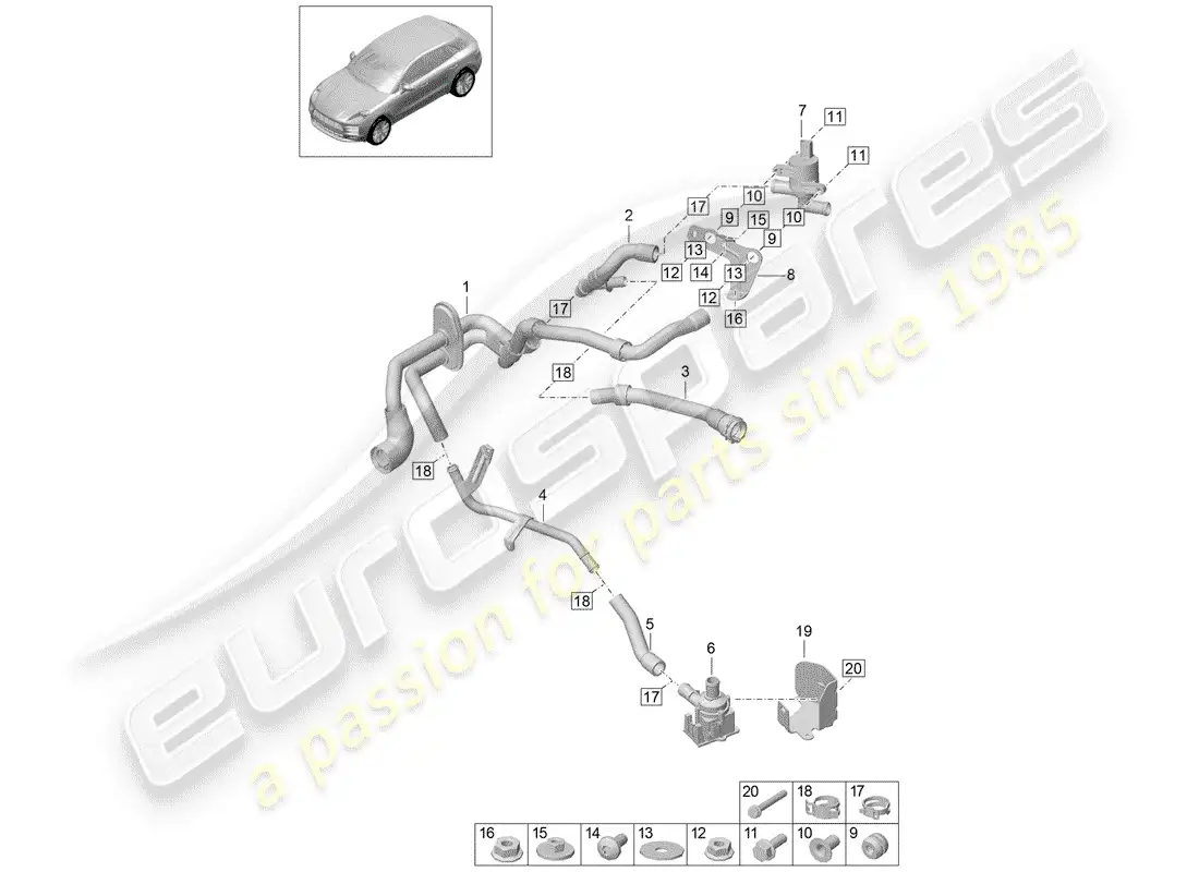 porsche 2020 (macan) heater r4 tfsi; 2,0l water box parts diagram