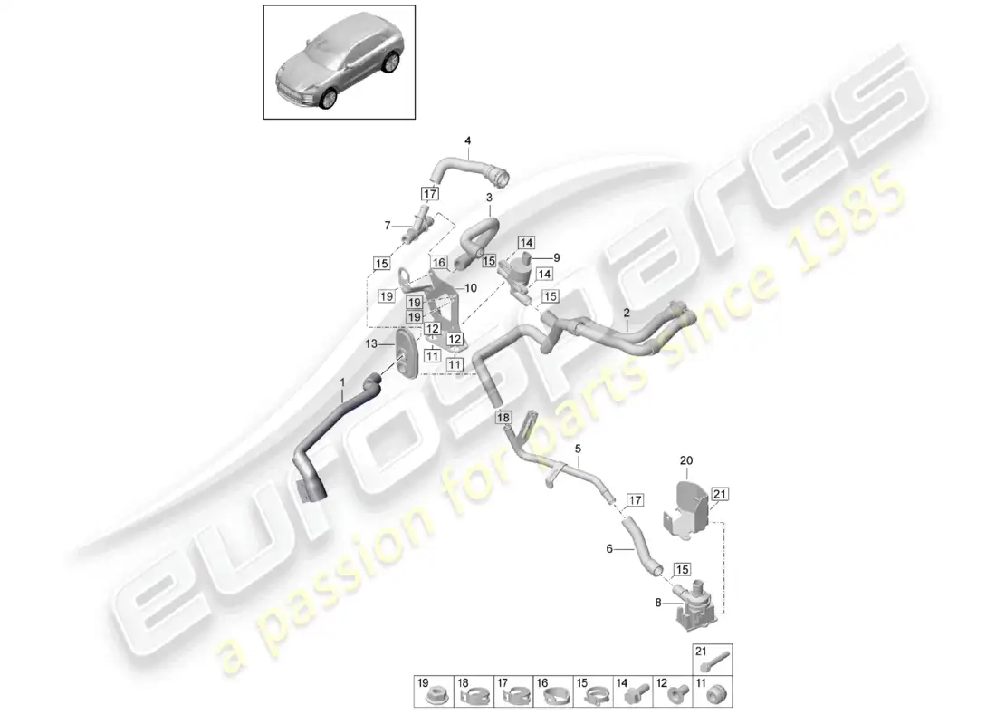 porsche 2020 (macan) heater r4 2,0l tfsi water box lhd parts diagram