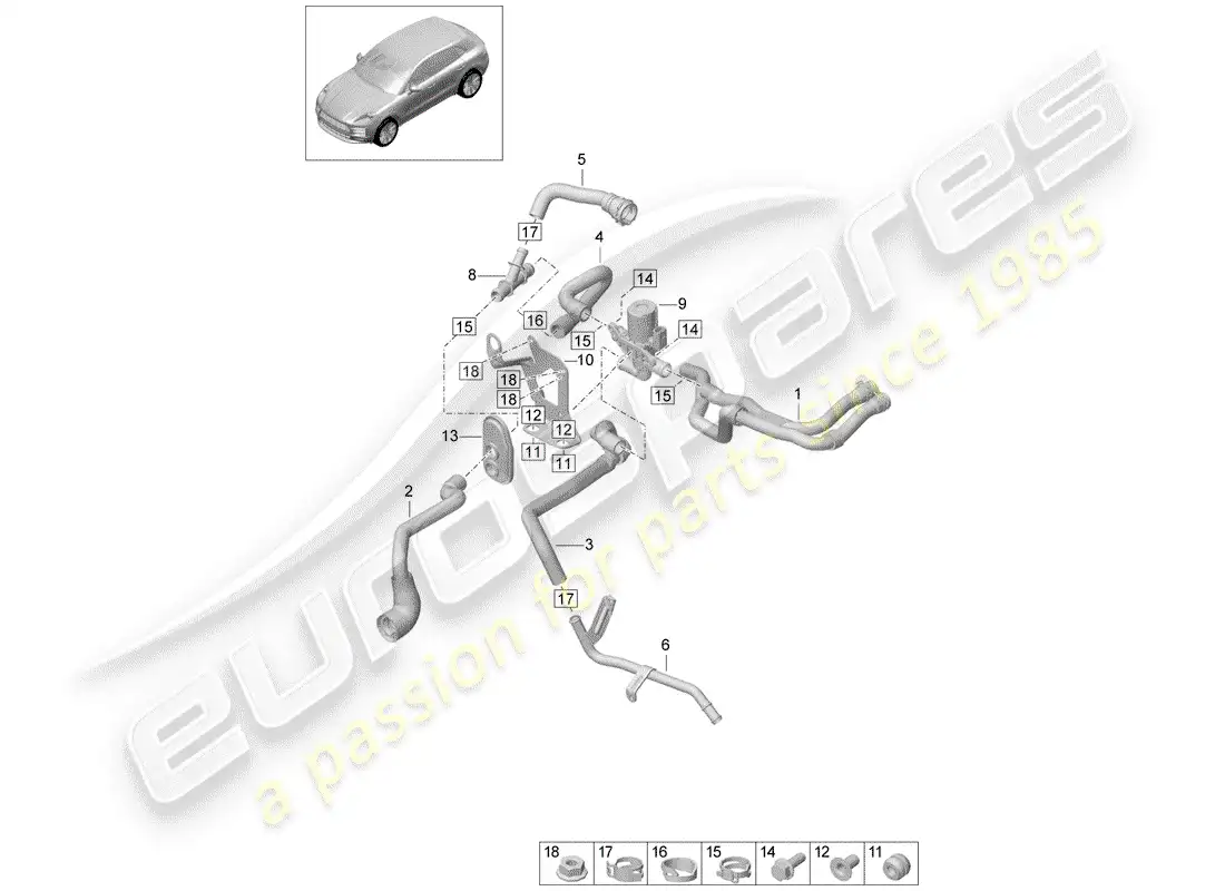 porsche 2020 (macan) heater r4 tfsi; 2,0l water box for models with supplementary heater d >>- mj 2019 parts diagram