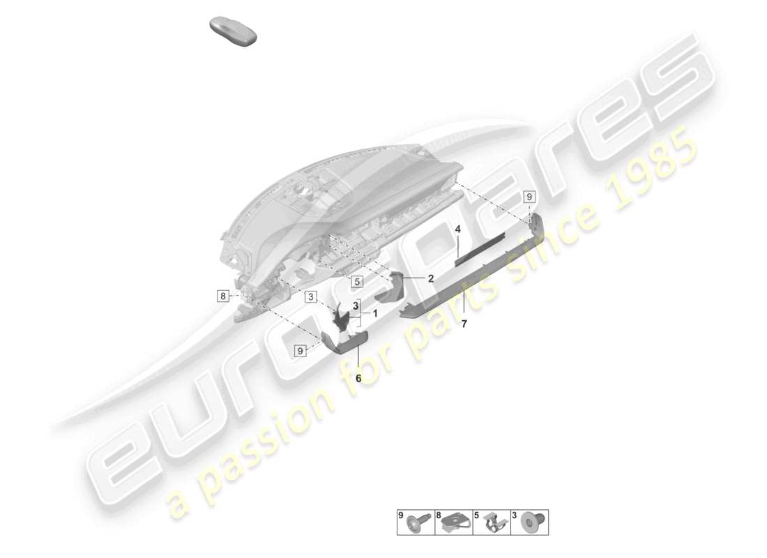 porsche 2021 (992-1 gt3/rs/st) accessories dashboard part diagram