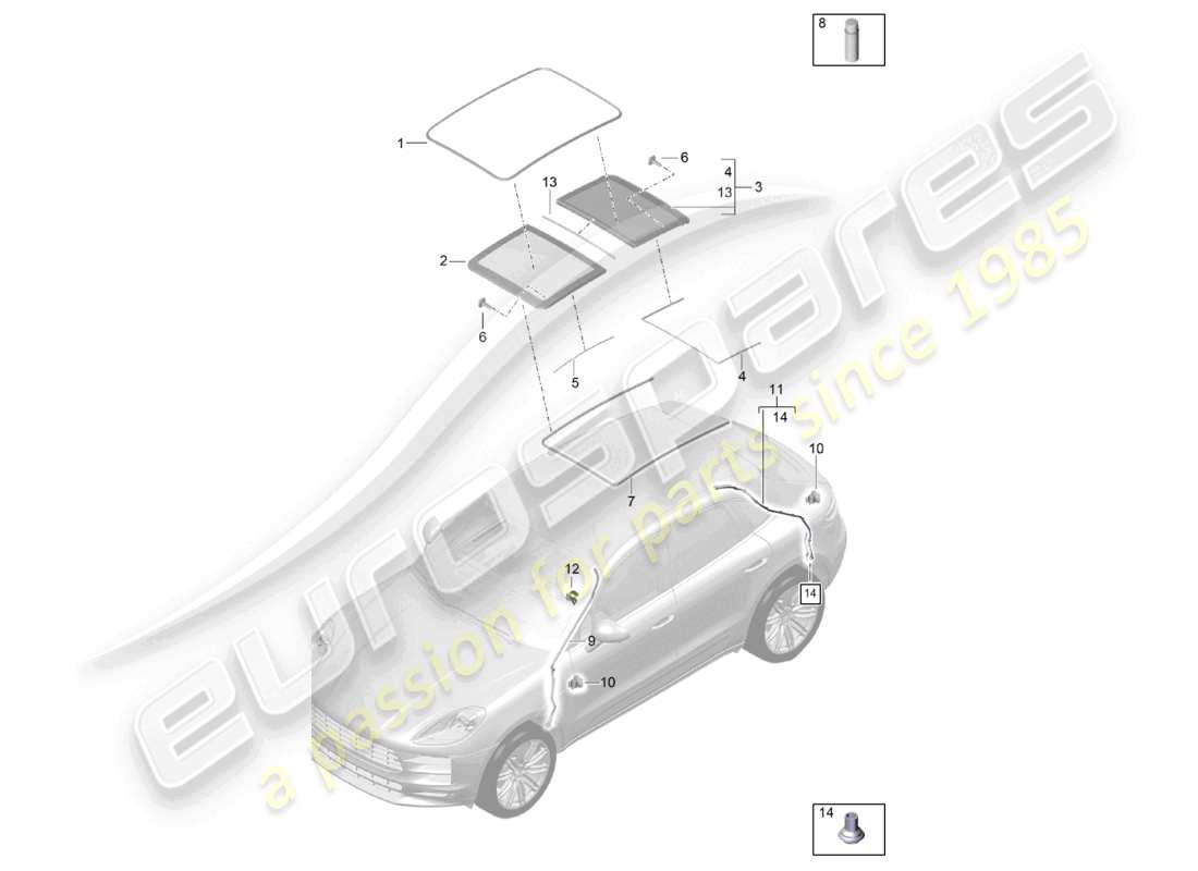 porsche 2025 (macan) glass roof accessories cover water drainage hose part diagram