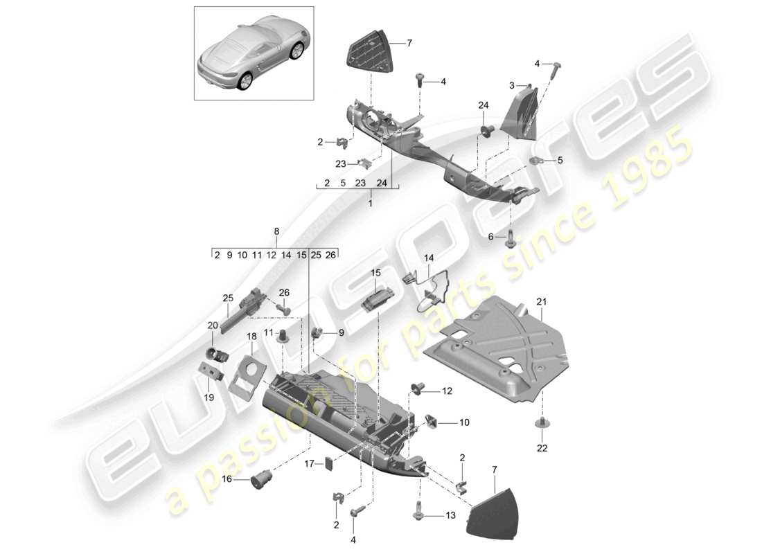 porsche 2024 (718 cayman) glove box and trim (drivers side) parts diagram