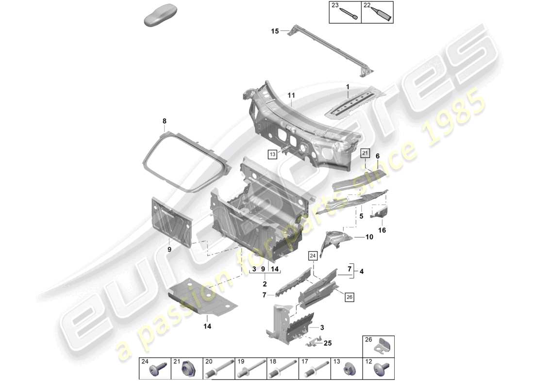 porsche 2023 (718 boxster spyder) front end individual parts parts diagram