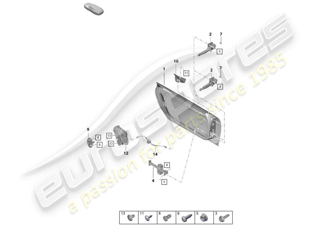 porsche 2025 (718 cayman gt4) door shell with installation parts door lock part diagram