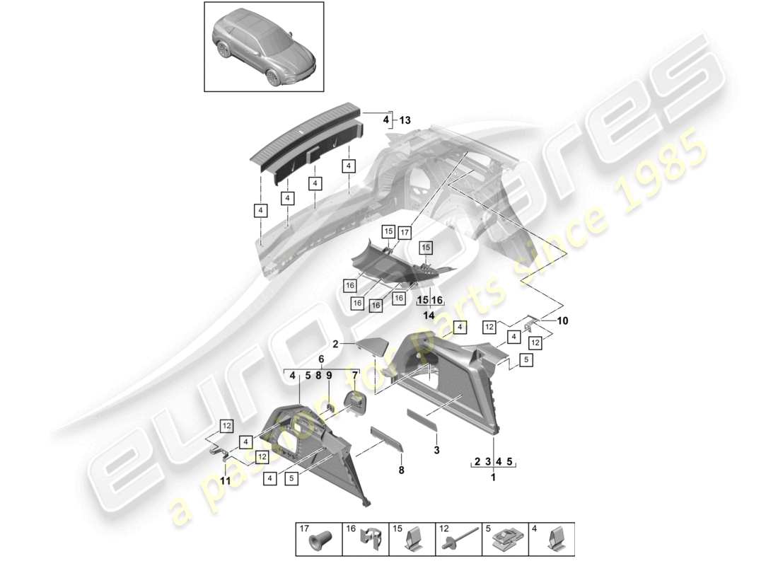 porsche 2023 (cayenne e3 9ya/9yb) luggage compartment trim side d-pillar trim part diagram