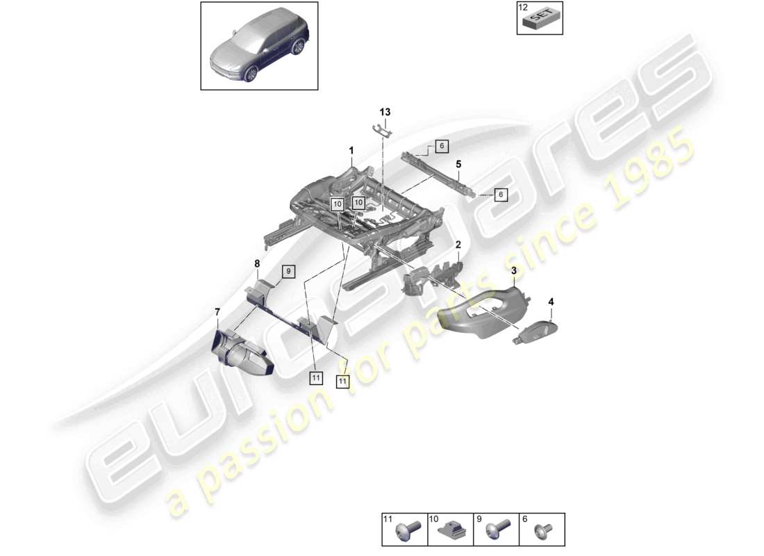 porsche 2022 (cayenne e3 9ya/9yb) seat frame standard seat part diagram