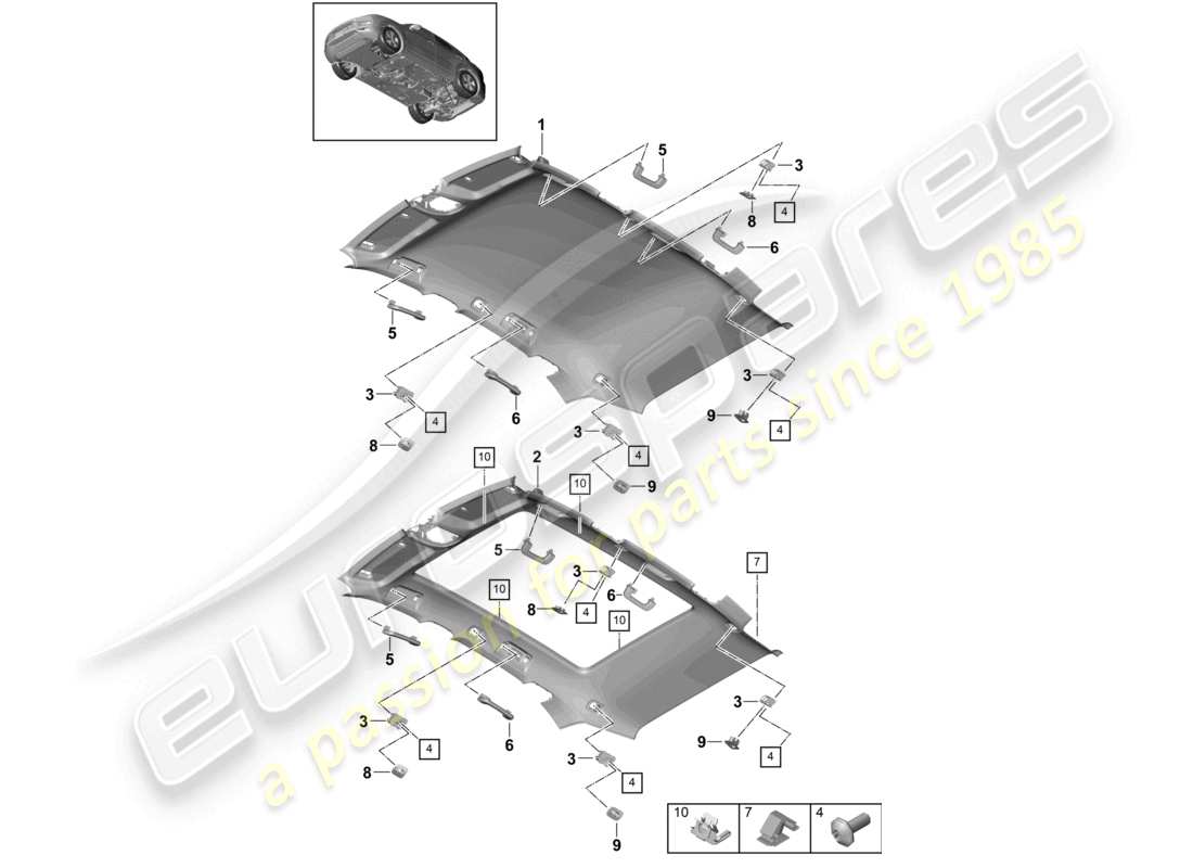 porsche 2022 (cayenne e3 9ya/9yb) roof trim and accessories coupe part diagram