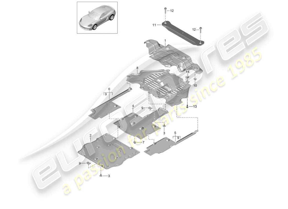porsche 2024 (718 cayman) trim underbody parts diagram