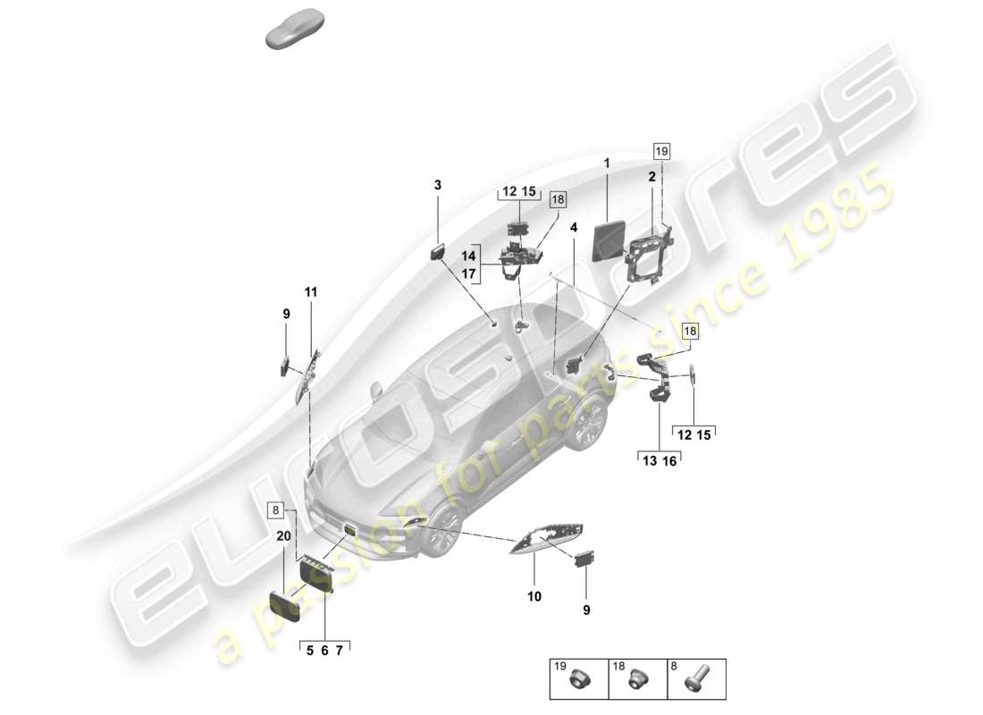 porsche 2025 (macan-e) control unit (bcm) for conv. system & ob power supply control unit for opening garage door control unit for distance regulation for vehicles with lane change assist part diagram