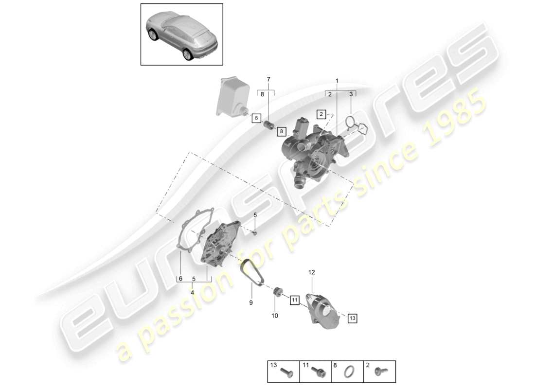 porsche 2022 (macan) coolant regulator coolant pump connector union part diagram